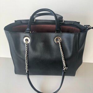 DAVID JONES PARIS pebbled faux leather black silver hardware shoulder/handbag